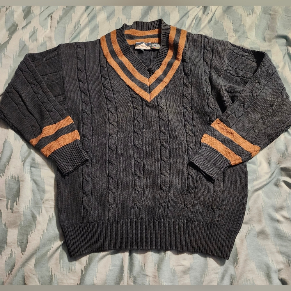 VTG Snowmass V NeckTennis Sweater‎ Cable Knit  100% Cotton Men's Size Large